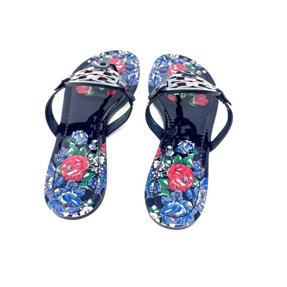 Tory Burch Miller Navy Floral Patent Leather Sandals Size 8 – Tea Rose Print - Picture 5 of 10